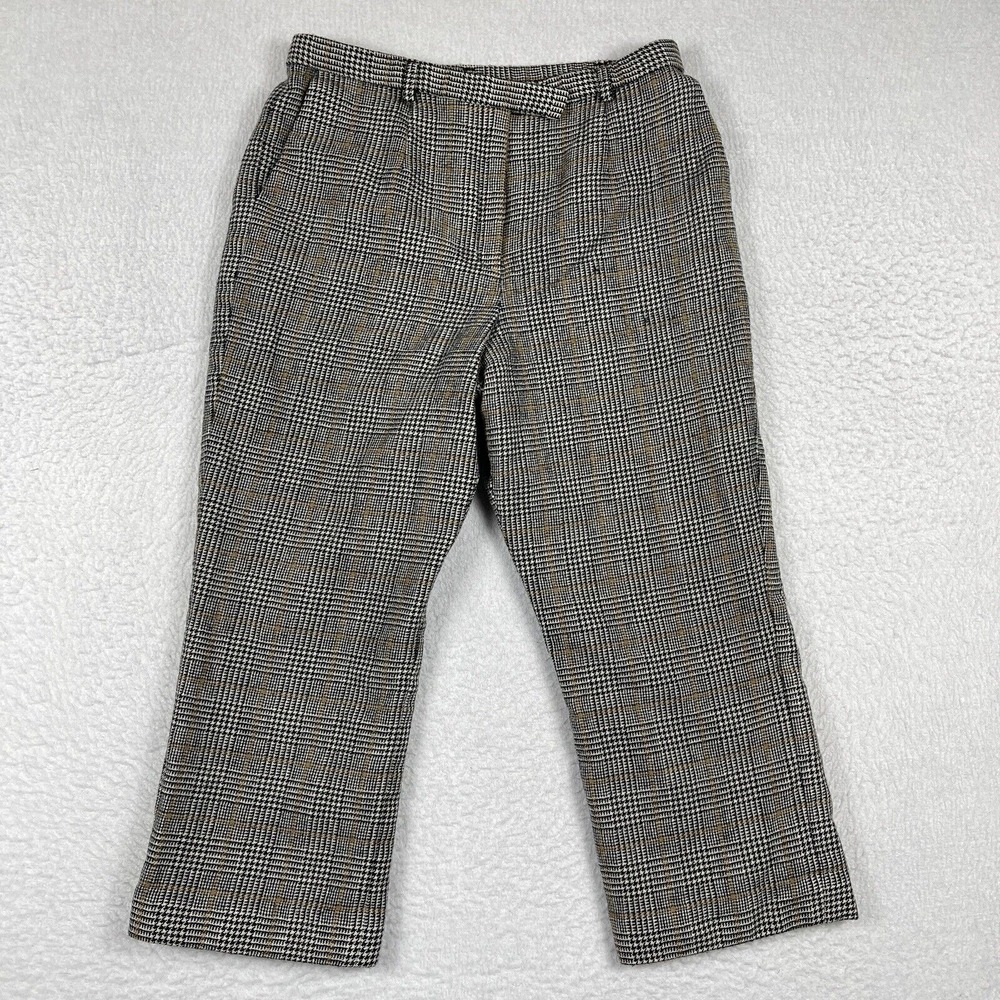 Pendleton Pants Womens 8 Gray Plaid Houndstooth Cropped Virgin Wool Made In‎ USA
